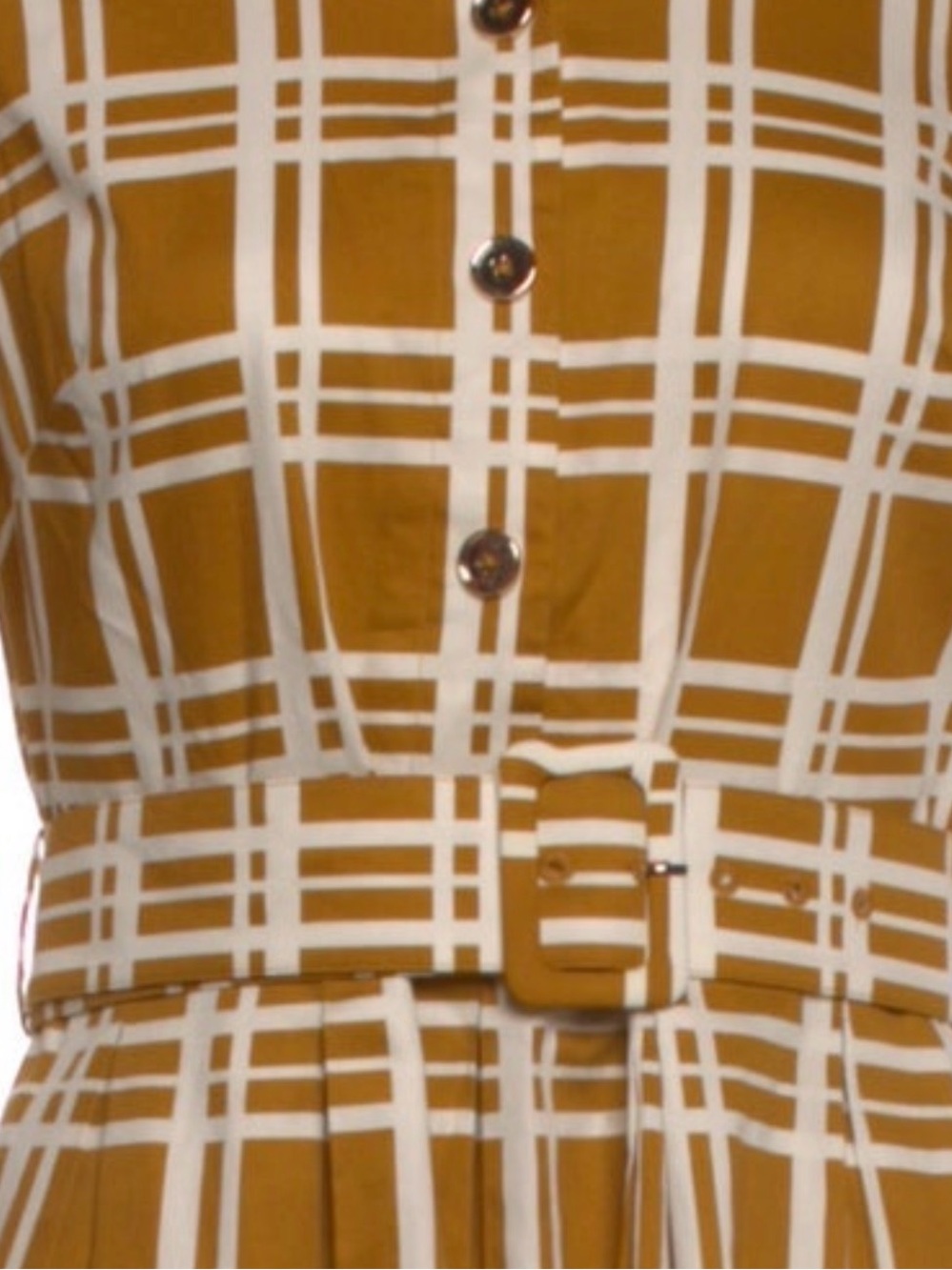New with tag LK Bennett Mustard Plaid Midi Shirt Dress with White Hem - Picture 4 of 8